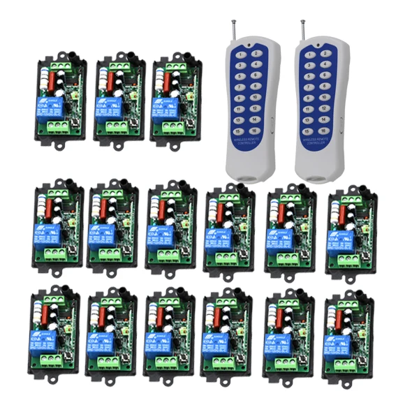 

220V 16CH RF Remote Control Switch System. 16 Wireless Receiver&2 300M Transmitter Learning Code 10A Relay Receiver SKU: 5454