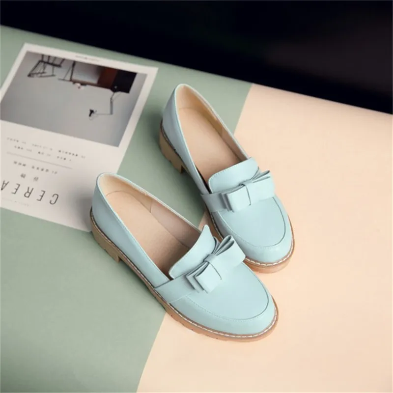 New Fashion Bow Shallow Mouth Slip-on Women Flats Sweet Ladies Casual Flat Shoes Big Size 32-43 Women Loafers Shoes Woman Oxford (6)
