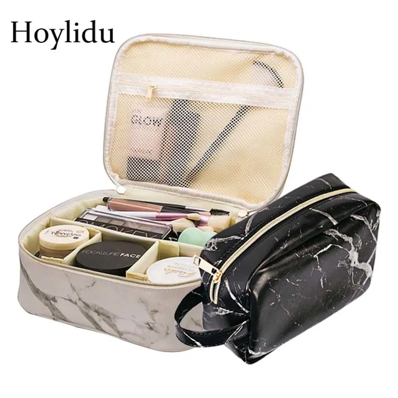 

Fashion Marble Cosmetic Bag Women Makeup Bag Travel Brush Lipstick Organizer Pouch PU Leather Portable Bath Toiletry Wash Bags