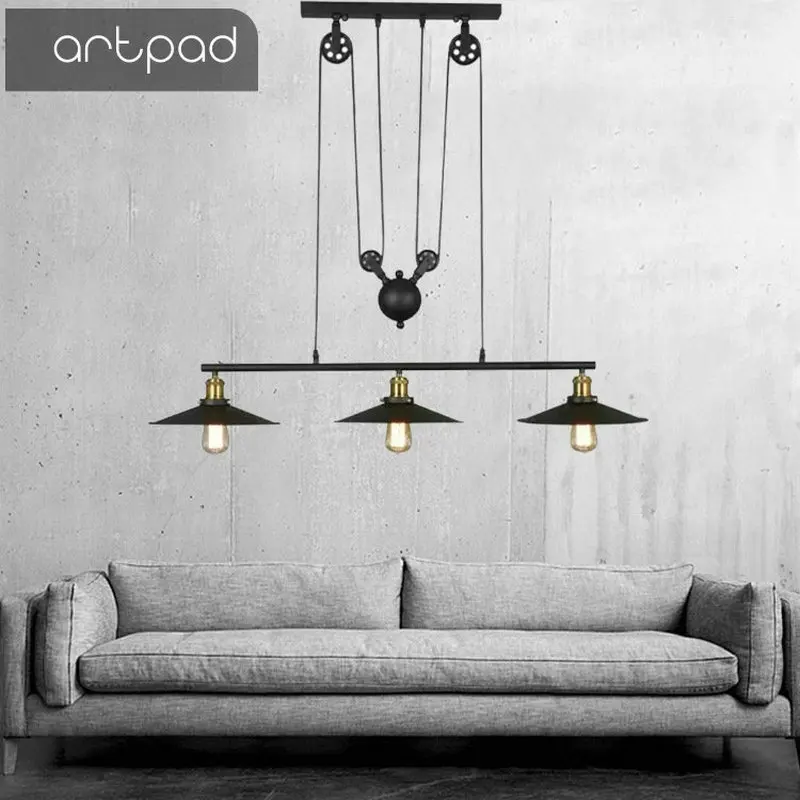 

Artpad Adjustable Vintage Ceiling-light Iron Pully Light Bar Home Coffee Restaurant Living Room Ceiling Lamp E27 Edison Bulb