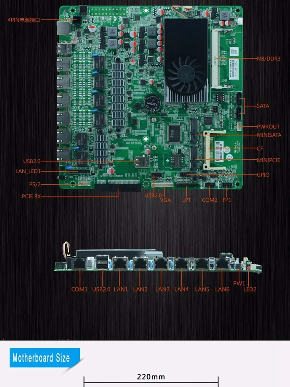 Материнская плата брандмауэра N70SL поддерживает Двухъядерный процессор Intel 1037U/1,80 ГГц с 6* USB/2* COM для 6 LAN