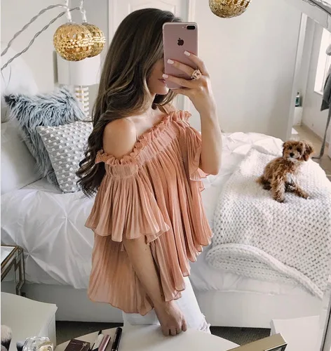 

2018 New sexy strapless chiffon shirt Fitness elegant backless blouse blusas summer slim beach women tops Loose Pink coat