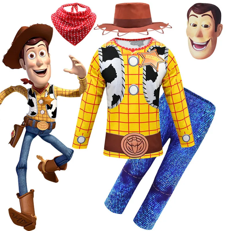 

Toy Story 4 Sherif Woody Spring and Autumn Long sleeve Tops+trousers scarf hat mask children cosplay costume halloween costumes