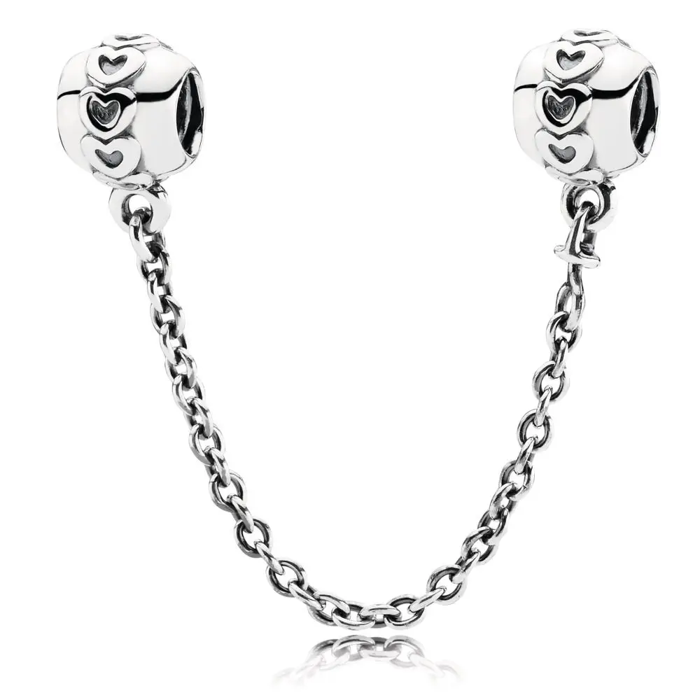 

Free Shipping 925 Sterling Silver Charms Hearts Silver Safety Chain Hot Sell Beads Fit Pandora Bracelet For Women DIY Jewelry