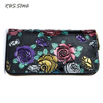 

RUSSMA 2018 Spring New Women Wallets Fashion PU Leather Flower Pringting Wallets Female luxury Multi-function Purse YNT0215