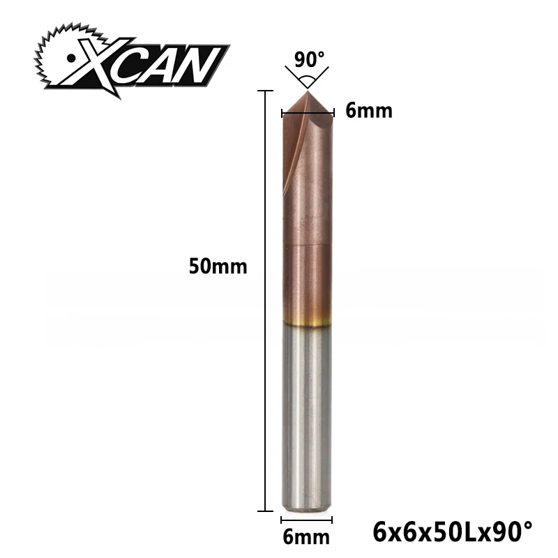 XCAN 1 шт. 3-12 мм 2 флейты 90 градусов фаска Концевая фреза ЧПУ фреза TiCN с покрытием карбида Концевая фреза Фаски Фреза - Длина режущей кромки: 6xD6x50L