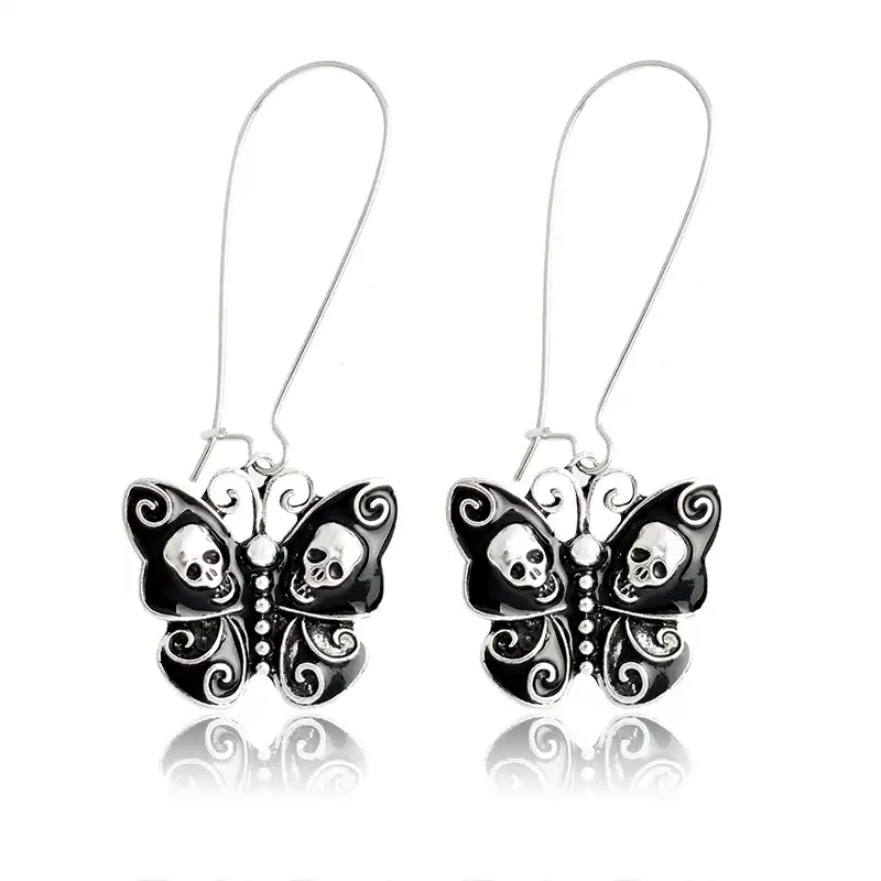 Butterfly Skull Dangle Earrings Long Punk Black Butterfly Skull Hoop Earrings Statement Jewelry for Women Girls