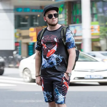 

2019 New Japanese Men's Tide Brand Large Size T-shirt Chinese Style Ethnic Eel Print Large Size Short-sleeved T-shirt Size 6XL