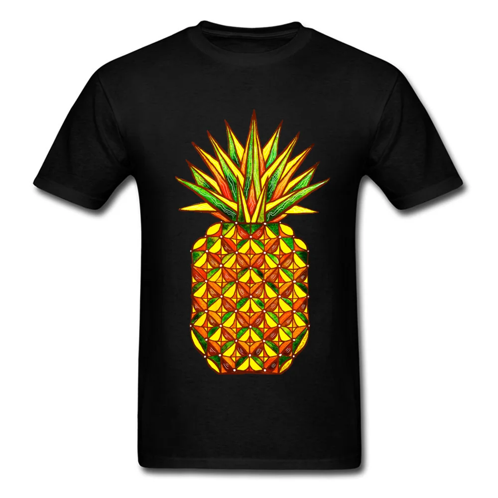 Geometric Pineapple by dotsofpaint Student Latest T Shirt Crew Neck Labor Day 100% Cotton Tshirts Design Short Sleeve Tee-Shirt Geometric Pineapple by dotsofpaint black