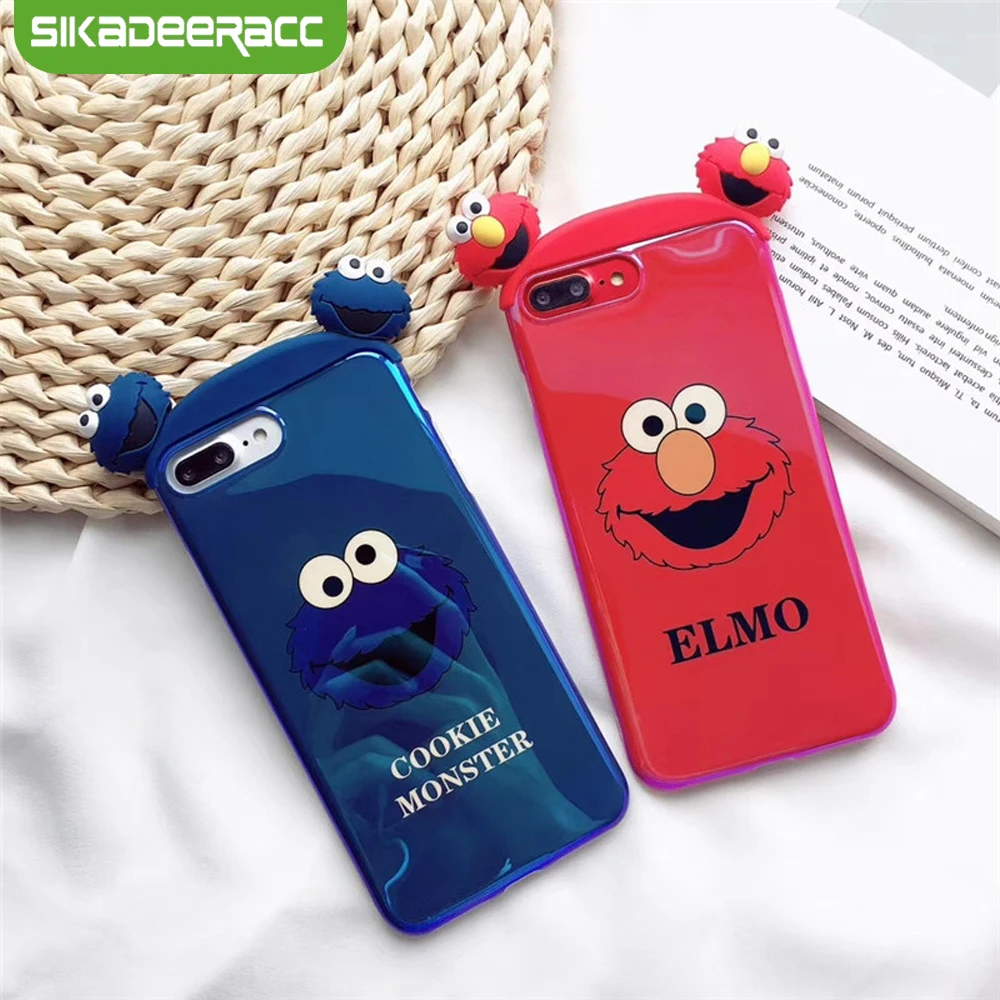 

3D Elmo Phone Cases For iPhone X Xs Max XR Blue Ray Soft Shockproof Cartoon Cute Cases For iPhone 7 8 Plus 6 6s Fitted Case SI70