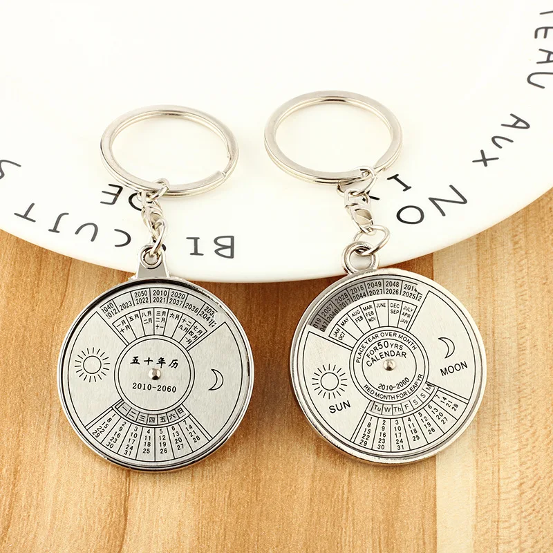 

50 Years Perpetual Calendar Keyring Keychain Silver Alloy Key Chain Ring Keyfob