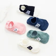 5 пар/лот, женские хлопковые носки, милые носки с принтом смайлика, женские летние забавные короткие нескользящие носки, тапочки, женские носки с героями мультфильмов