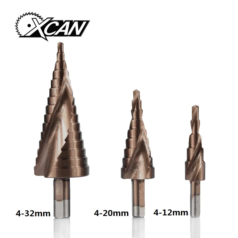 XCAN 3 шт 4-12/20/32mm высокопрочная сталь, спиральное Рифленое Шаг сверло набор TICN покрытием шаг Отверстие Резак конус сверло указан