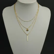 3 слоя моды чокер бар и диск кулон ожерелье