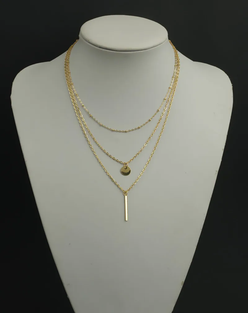 3 Layers Fashion Choker Bar and Disc pendant necklace