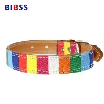 

Colorful Rainbow Dog collars canvas+PU material size adjustable Collar for Dogs Gift for Pet Cat Dog supplies