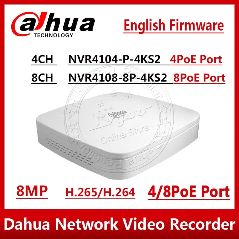 

Dahua NVR NVR4104-P-4kS2 NVVR4108-8P-4KS2 4CH 8CH 8MP Smart 1U 4PoE 8PoE 4K&H.265 Lite Network Video Recorder 1SATA With logo