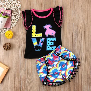 

2018 Cotton Summer Fashion Toddler Kids Baby Girls Tops T-shirt Shorts Rainbow Print Pants Outfits Clothes Set 6M-4T