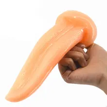FAAK Big Anal Plug Licking Toy Tongue Shape Big Dildo Butt Plug Vagina Stimulation Anal Tail Massage Flirting Toys for Adults
