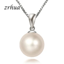 Zrhua Tinggi Quqlity Perak 925 Kalung & Liontin Klasik Round Pearl Liontin Trendi Perhiasan Pengantin Pernikahan untuk Wanita Pecinta(China)