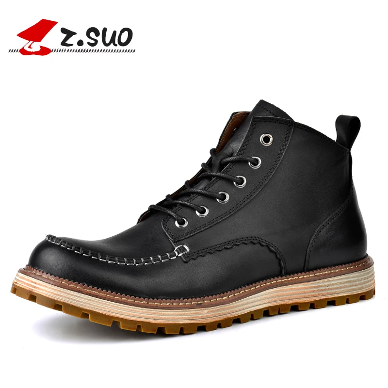 

Z.SUO Handmade Black Men's Boots 2018 New Fashion Genuine Leather Breathable Tooling Boots Men Brand bottes hommes botas de home