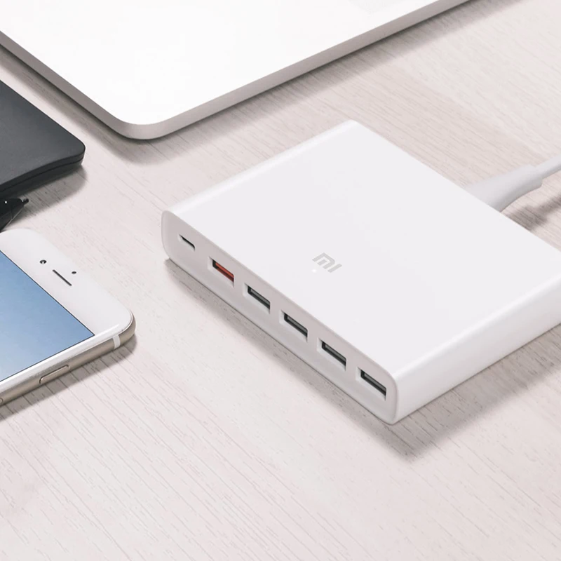 Xiaomi Mi USB-C 60W зарядное устройство type-C& USB-A 6 порты вывода Dual QC 3,0 быстрое зарядное устройство 18W x 2+ 24W(5V = 2.4A MAX) для смартфона
