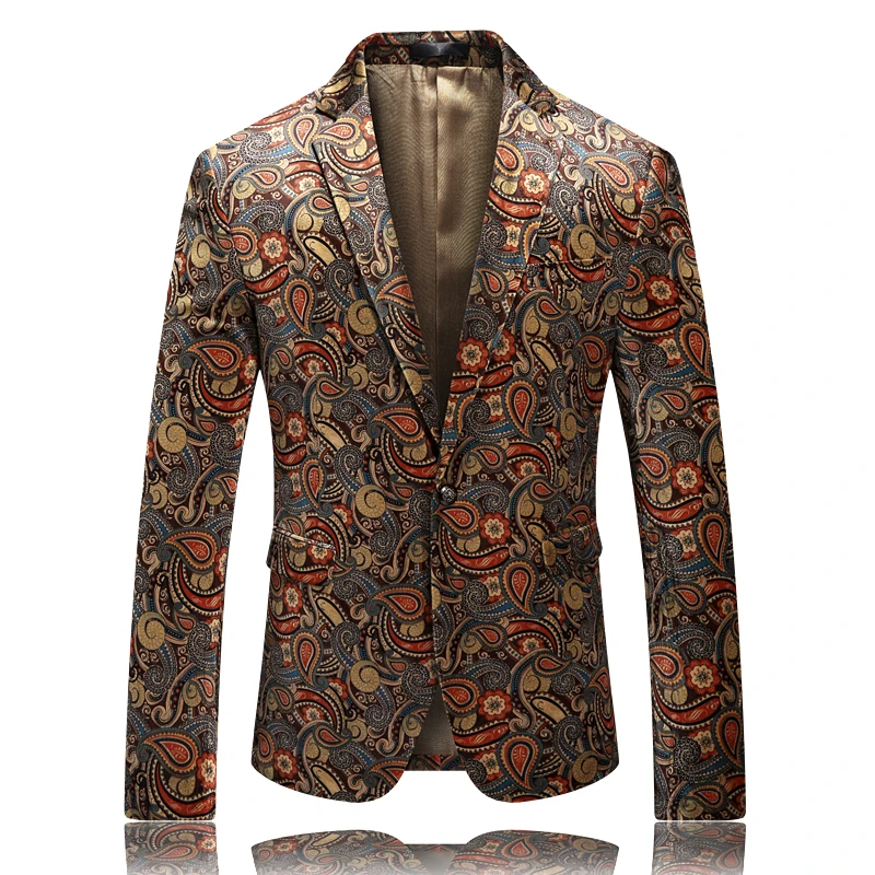 

2019 autumn luxury floral men casual coat blazer plus size 5xl single button slim fit blazers men