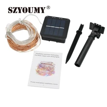 Szyoumy солнечного света строки 10 м 100 LED Медный провод Строка сказочных огней Водонепроницаемый Рождество Солнечный Мощность лампа для декора сада