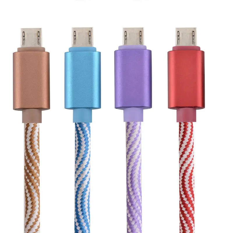 500pcs/lot 1m 2A Fast charger micro braided nylon cable Accessory
