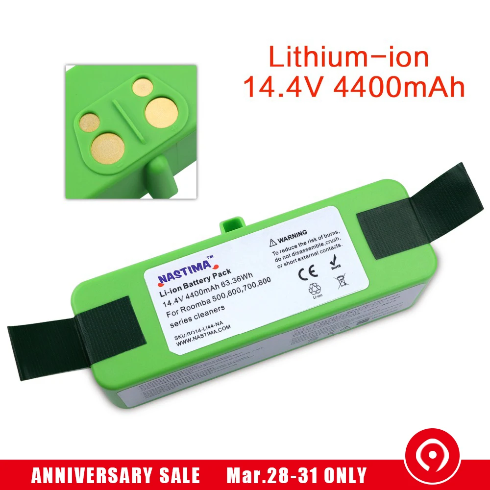 4400mAh Li ion Battery Compatible with iRobot Roomba R3 500 600 700 800 900 Series 500