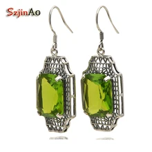 Szjinao высокое качество 925 Серебряные хрустальные висячие серьги культивированный Перидот для женщин Роскошные Длинные свадебные большие серьги Модные ювелирные изделия