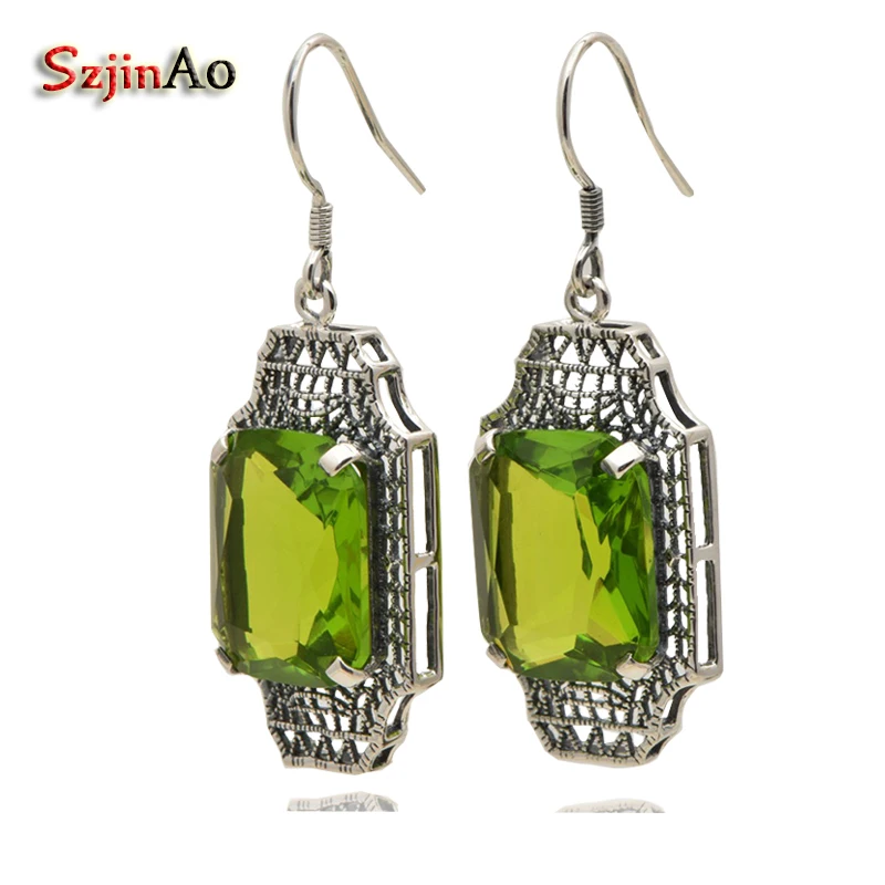 

Szjinao High Quality 925 Silver Crystal Drop Earrings Created Peridot for Women Luxury Long Wedding Big Earrings Fashion Jewelry