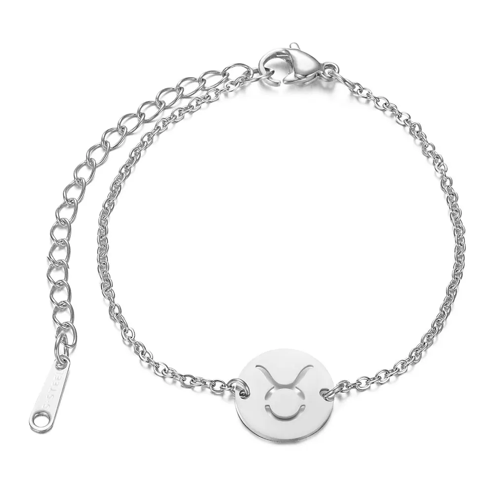 12 Constellation Zodiac Charm Bracelet for Women Female Stainless Steel High Polish Charms Bracelets