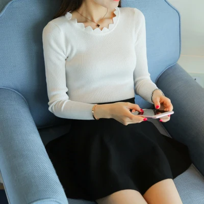 Fall fashion sweater female head Korean slim slim short 2016 solid backing all match long sleeved
