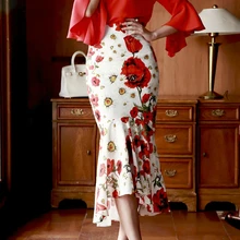 Настроить девушку взлетно-посадочной полосы моды Bodycon плюс Размеры Высокая Талия Флора печати рыбий хвост русалки юбка тонкий элегантный Юбки для женщин белый