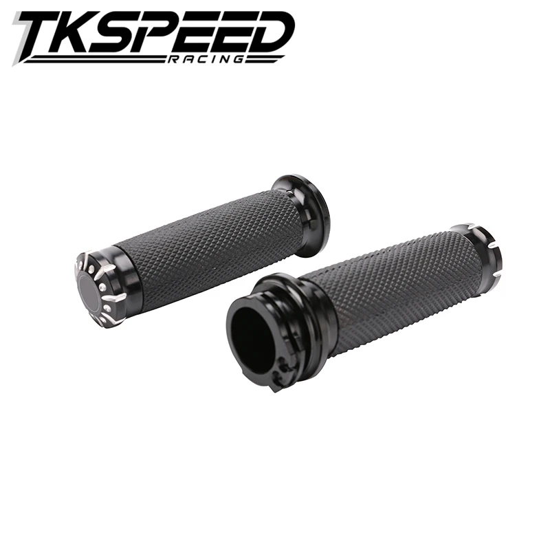 

Motorcycle 1"25mm Black Aluminum CNC Deep Cut Handle Bar Hand Grips With Logo For Sportster Touring Dyna Softail Custom