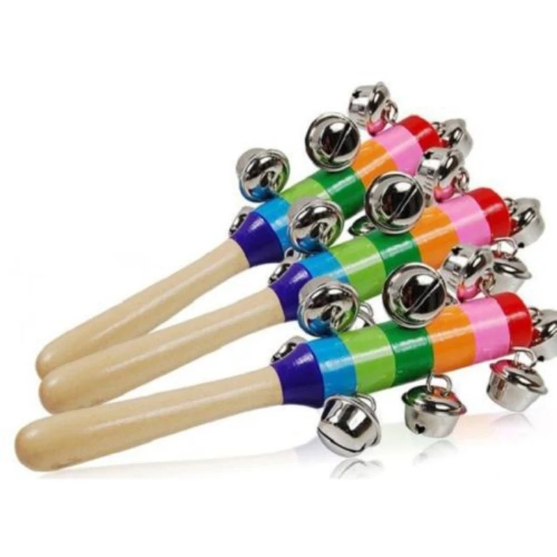 Лидер продаж деревянная палочка 10 Jingle Bells Радуга дрожания рук колокол погремушки детские развивающие игрушки