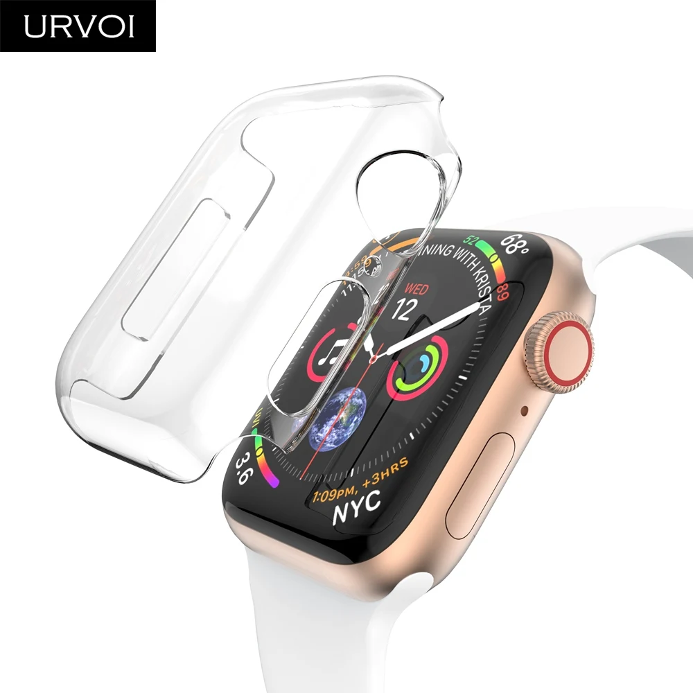 URVOI Прозрачный чехол для Apple Watch series 4 3 2 1 пластиковая крышка протектор экрана для iWatch 40 44 мм тонкая посадка ультра-тонкая рамка полоса - изображение