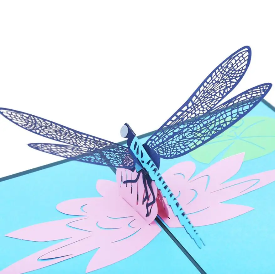  10pcs Handmade Kirigami Origami Dragonfly Lotus 3D Pop UP Greeting Cards Invitation card For Weddin - 33034718782