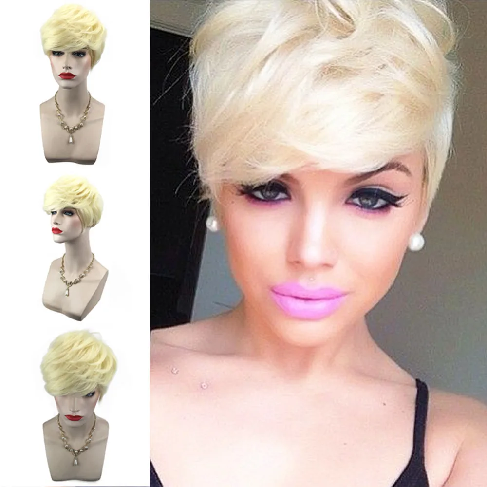 

Short Gold Yellow Front Curly Hairstyle Synthetic Hair Wigs For Gold New 0803