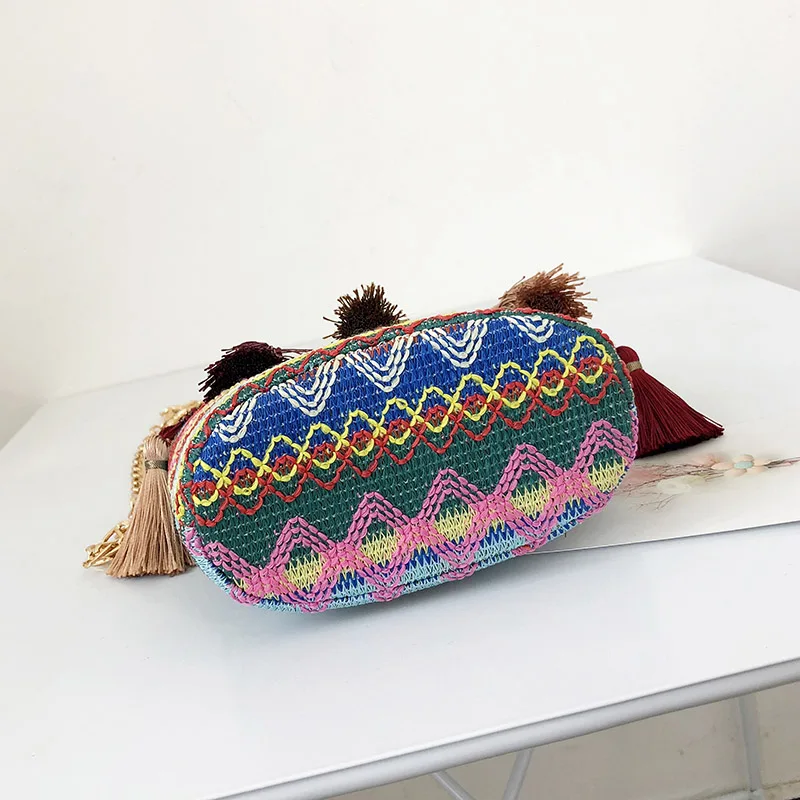 Summer Women Tassel Casual Straw Bags INS Popular Female Handbag Fashion Lady Chains Shoulder Bag Holiday Weave Crossbody SS3288 (17)