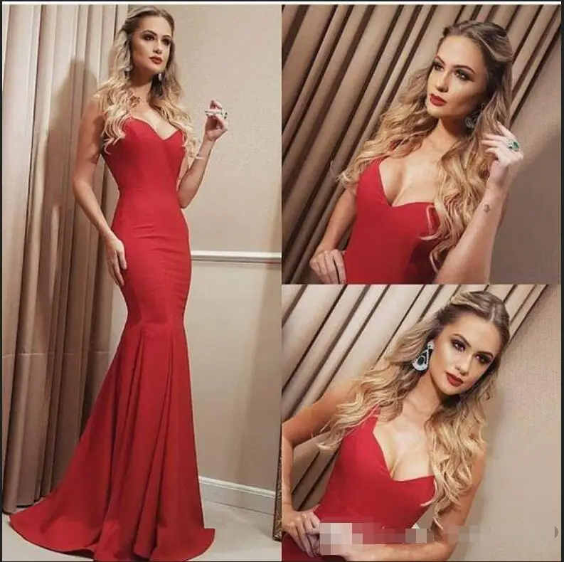 2017 Sexy Русалка Пром Платья Красный Милая Длинные Новое Прибытие Вечерние Шифон