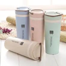 450ml Thermos Flasks portable Camping Climbing Sports Outdoor Drinkware Water Bottle Double deck Wheat straw Insulation Cup L35