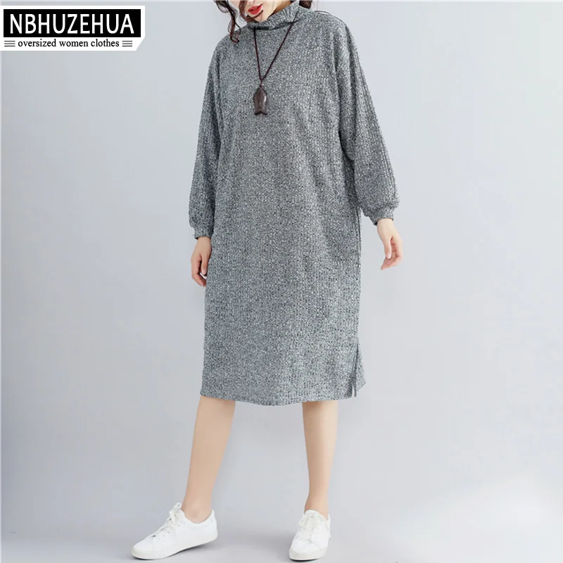 Nbhuzehua 7G273 4XL 5XL 6XL Для женщин Платье-свитер водолазка плюс Размеры Повседневное