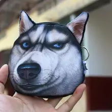Новые кошельки для монет с 3D принтом собаки, сумка для монет с щенком хаски, женские кошельки, плюшевая сумка на молнии, 20 шт./лот