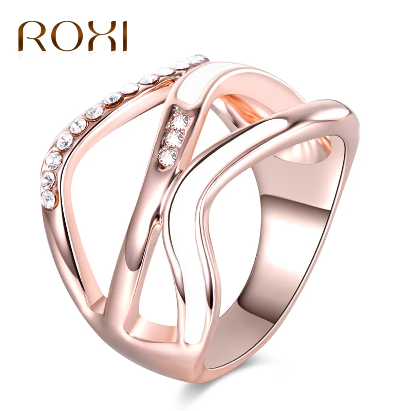

ROXI 2018 Cubic Zirconia Hollow Rings for Women Rose Gold Color Drip oil Ring Jewelry Cocktail Party Accessories bague femme