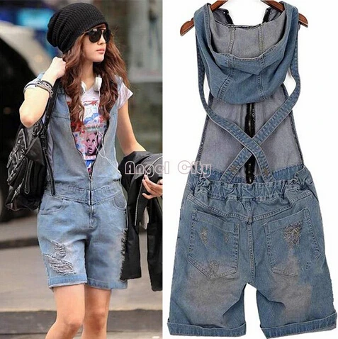 Cena Hole denimowe fartuchy damskie Jean kombinezony krótkie spodnie sprane dżinsy Denim Casual pajacyki 4 rozmiary