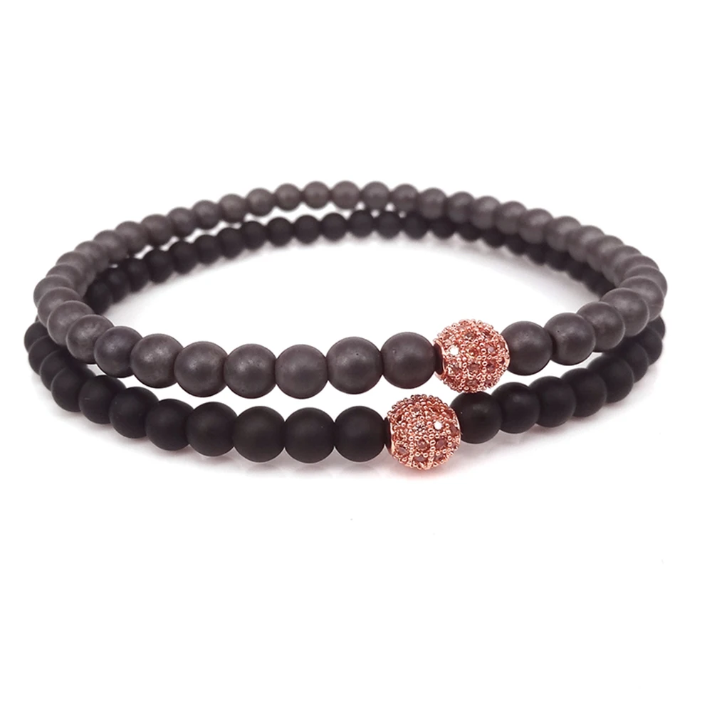 

TOUR BRACELET 4mm Matte Agates matte hematite & 6mm rose gold micro pave Champagne cz beads beaded charm bracelets for men women