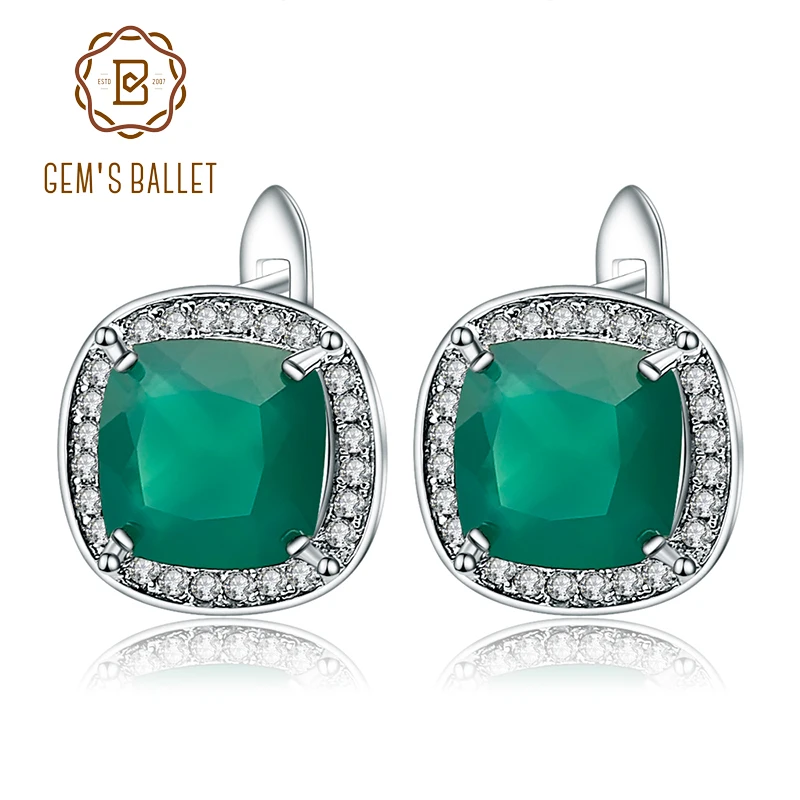 Gem's Ballet 4.40Ct Винтаж натуральный зеленый агат, натуральный камень круглые серьги гвоздики для женщин Свадебные 925 пробы серебряные ювелирные изделия