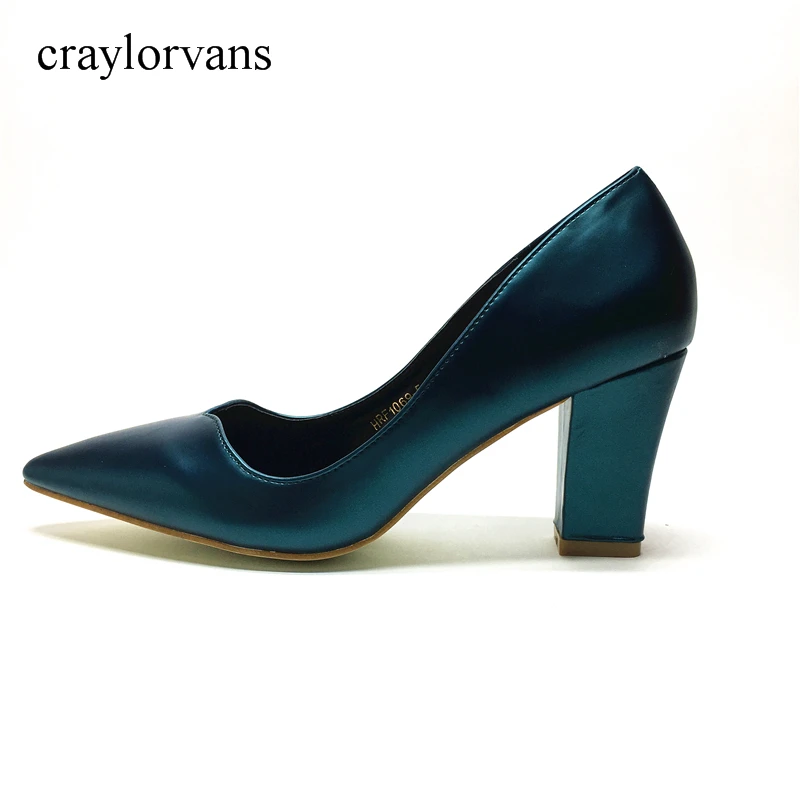 2017 NEW ARRIVE Women Shoes High Heels Pumps Think Heels Wedding Shoes PU Leather Fashion Shoes Woman Blue Heels Ladies Shoes